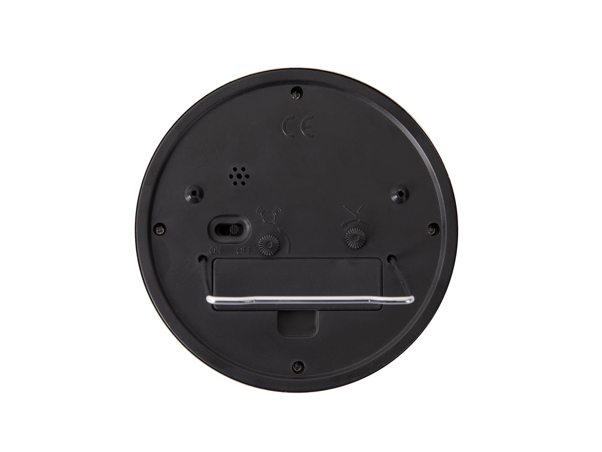 Back of the Minimal Alarm Clock showing its black casing