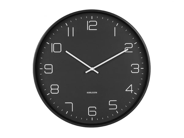 Karlsson Lofty Wall Clock in matte black, close front view of the dial and hands