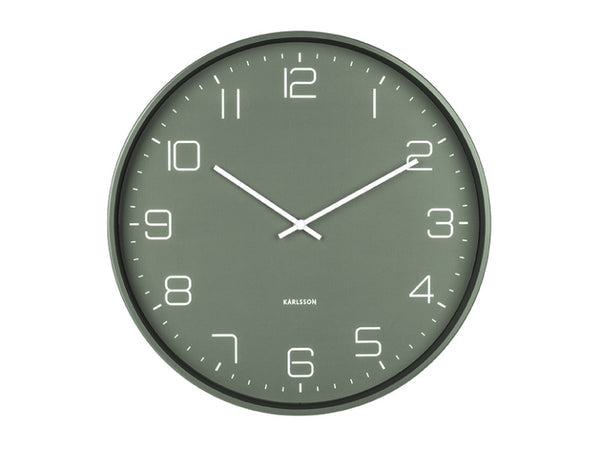 Karlsson Lofty Wall Clock in matte green with light numerals, front view on white