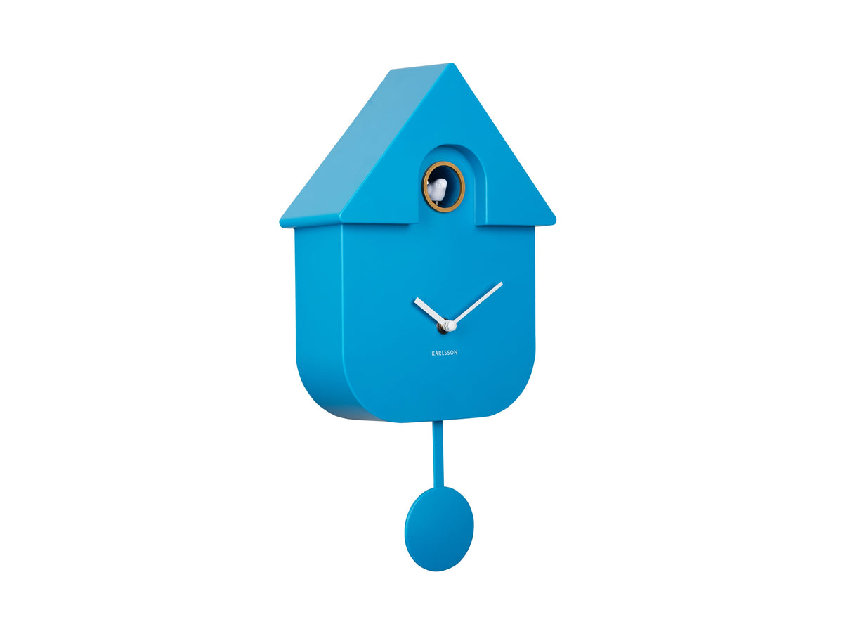 Karlsson Modern Cuckoo Clock in Bright Blue, straight-on colourway product shot