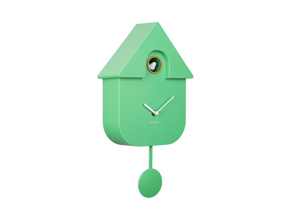 Karlsson Modern Cuckoo Clock in Bright Green, straight-on colourway product shot