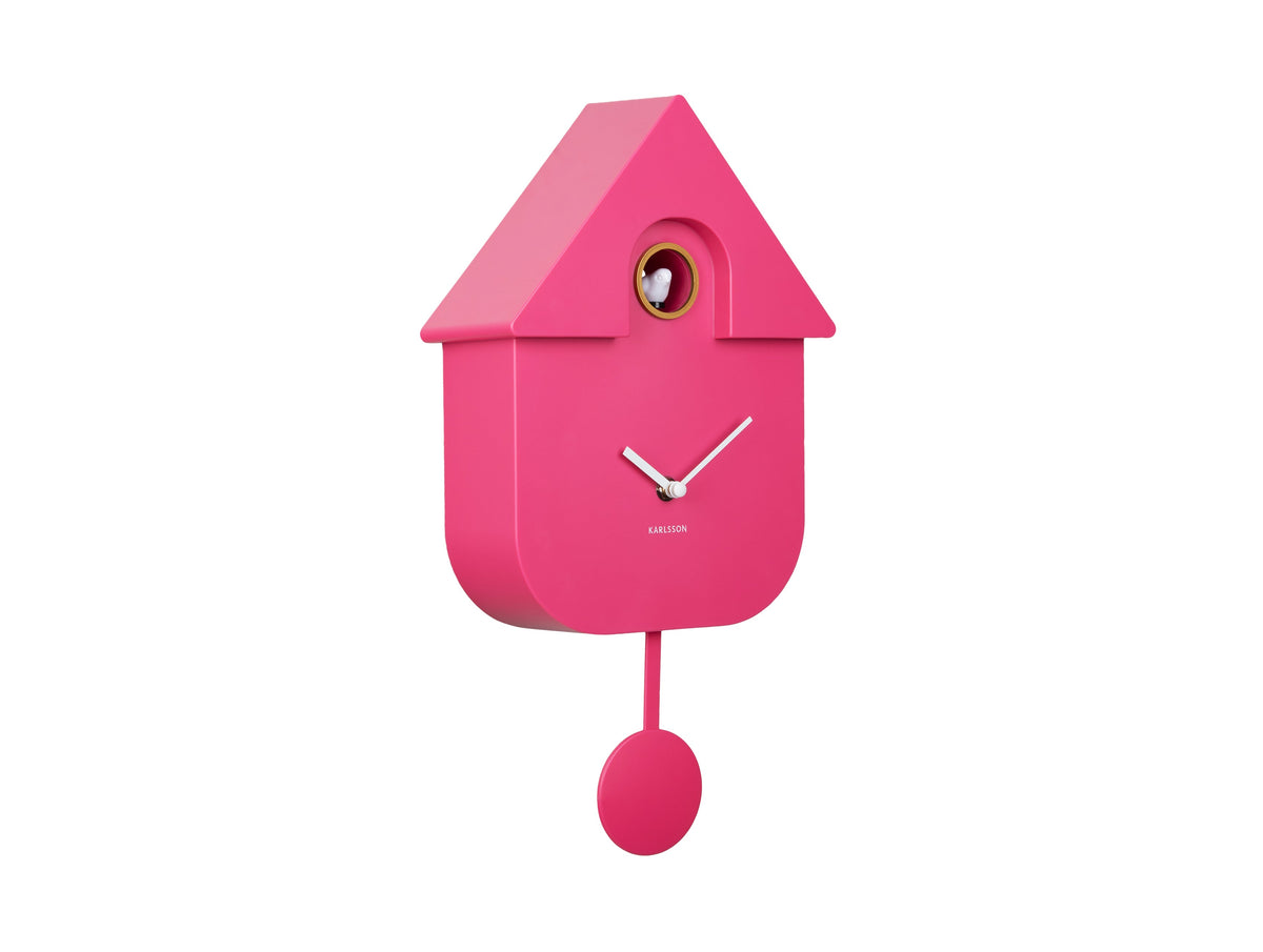 Karlsson Modern Cuckoo Clock in Bright Pink, straight-on colourway product shot