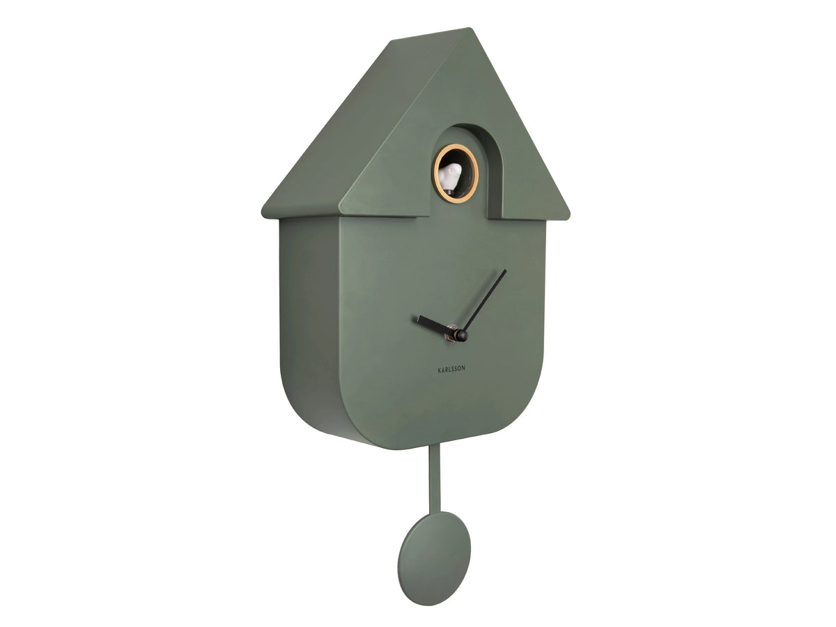 Karlsson Modern Cuckoo Clock in jungle green against a white background