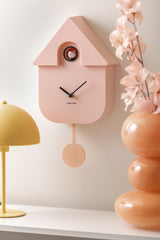 Karlsson Modern Cuckoo Clock in Soft Pink, Nordic wall clock with birdsong