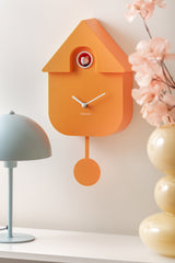 Karlsson Modern Cuckoo Clock in Bright Orange, Nordic wall clock with birdsong