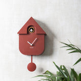 Karlsson Modern Cuckoo Clock in Red Ochre, Nordic wall clock with birdsong