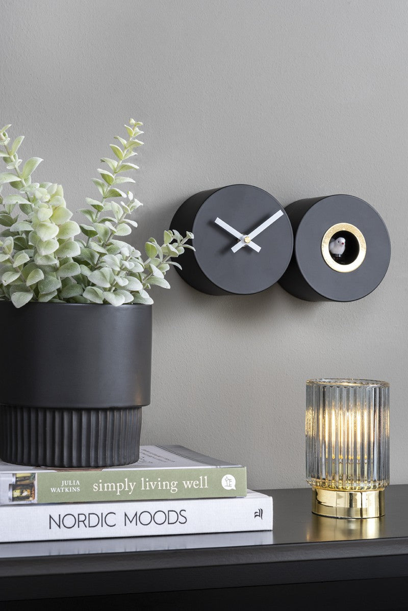 Karlsson Duo Cuckoo Clock in Matte Black, modern birdsong wall clock