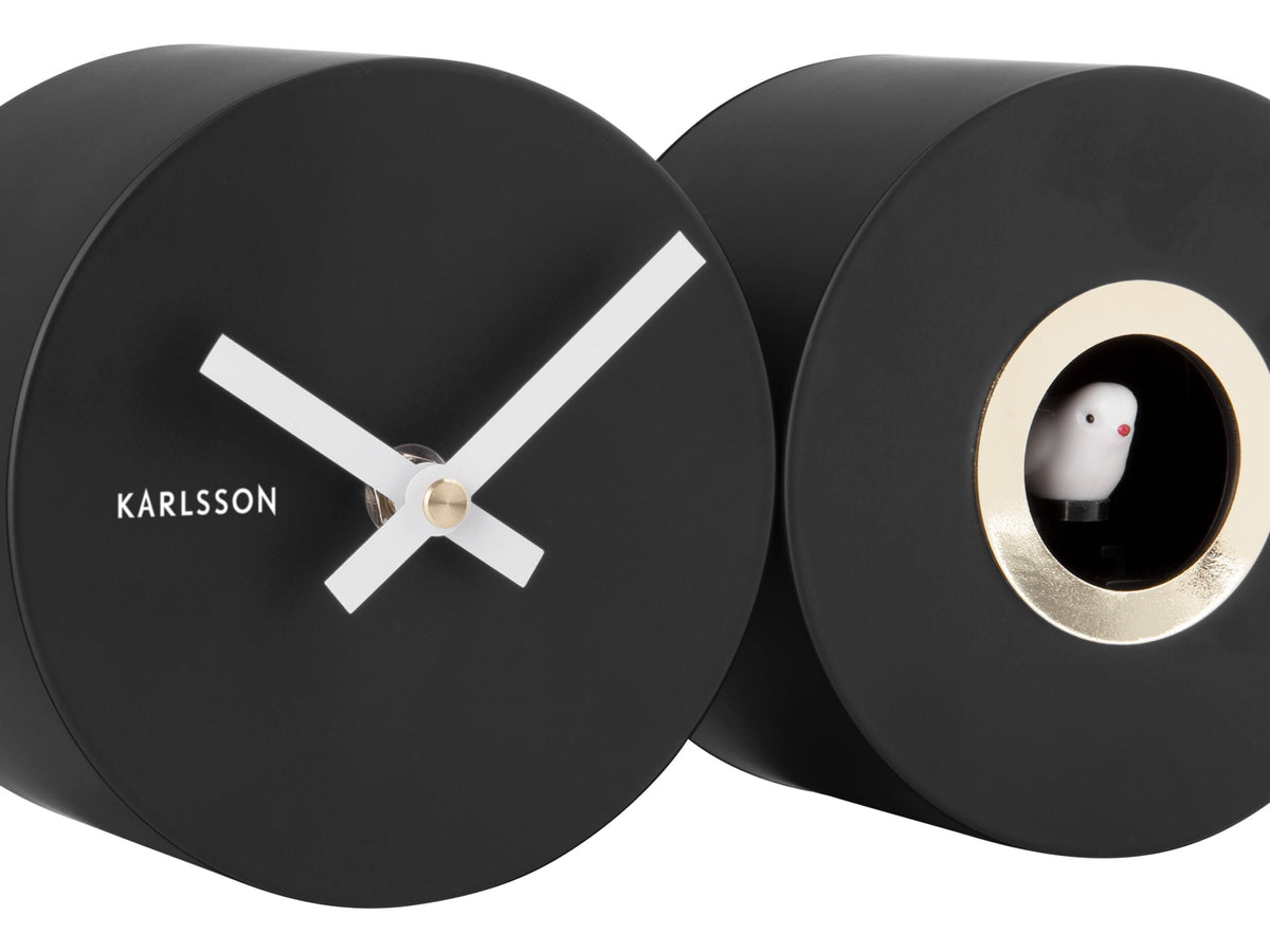Karlsson Duo Cuckoo Clock in Matte Black, modern birdsong wall clock