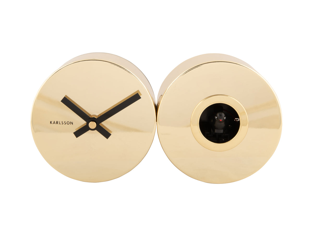 Karlsson Duo Cuckoo Clock in Gold, modern birdsong wall clock