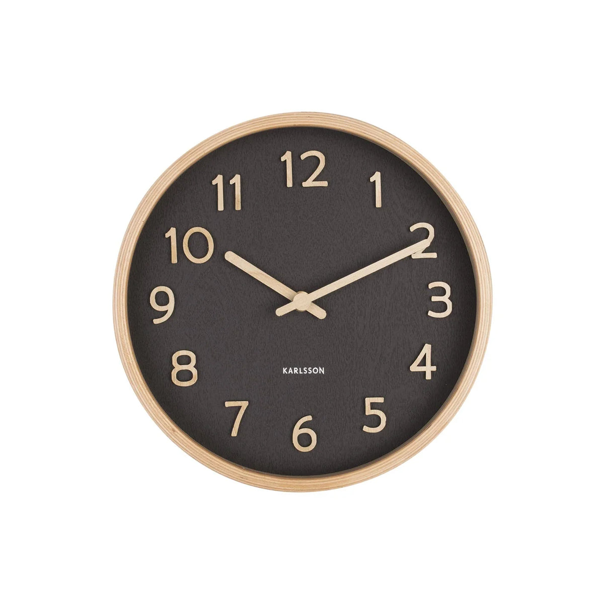 Karlsson Pure Wall Clock in black, front view on white