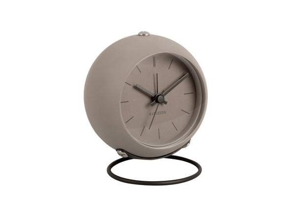 Karlsson Nirvana Globe Alarm Clock in dark warm grey on a white background