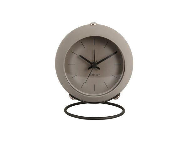 Karlsson Nirvana Globe Alarm Clock in dark warm grey, angled view