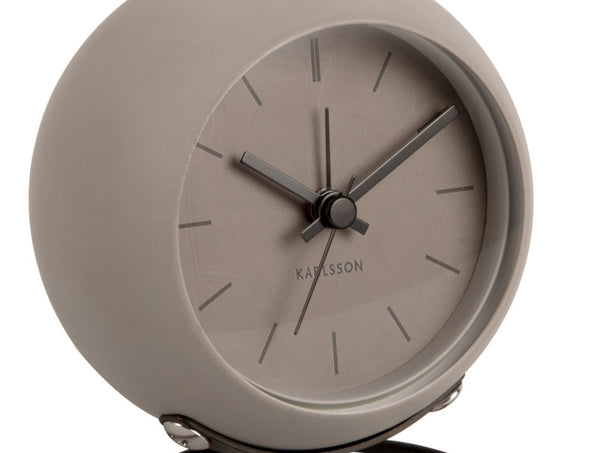 Karlsson Nirvana Globe Alarm Clock in dark warm grey, close detail