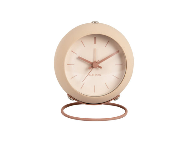 Karlsson Nirvana Globe Alarm Clock in sand brown, angled view