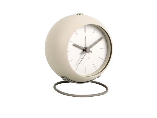 Karlsson Nirvana Globe Alarm Clock in warm grey on a white background