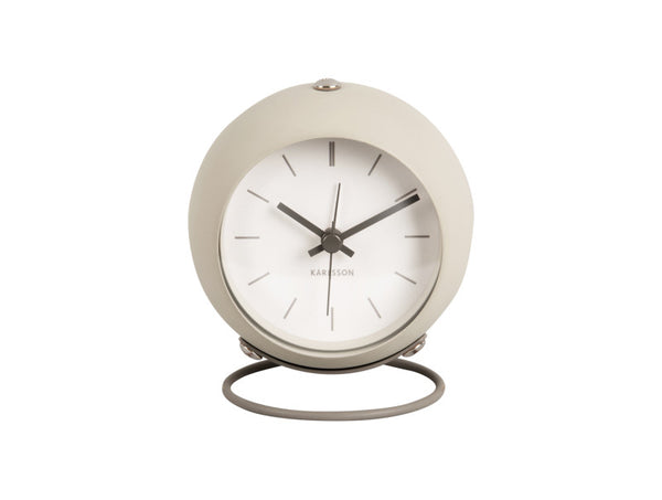 Karlsson Nirvana Globe Alarm Clock in warm grey, angled view