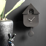 Karlsson Modern Cuckoo Clock in Metallic Dark Grey, Nordic wall clock with birdsong
