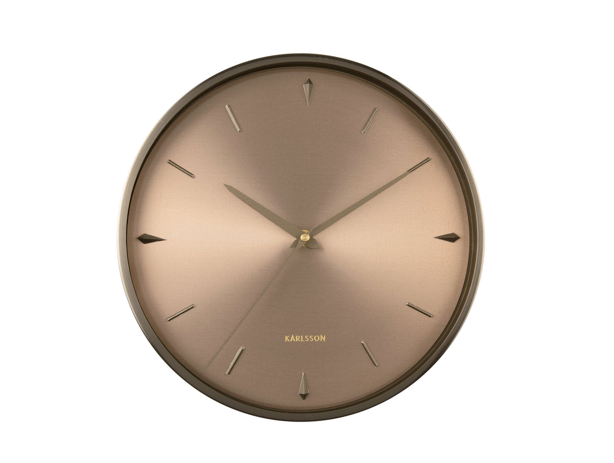 Front view of the Gunmetal Jewel wall clock with warm sunray dial