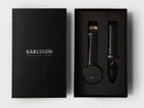 Karlsson Mr Black Steel men's watch with black leather strap on wrist