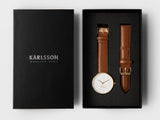 Karlsson Mr White Steel men's watch with gold-toned case, white dial and tan leather strap