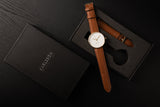 Karlsson Mr White Steel men's watch with gold-toned case, white dial and tan leather strap
