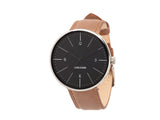 Karlsson Normann mens watch in black with tan leather strap and silver casing