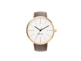 Karlsson Normann mens watch in white with chocolate leather strap and gold casing
