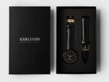 Karlsson Minimal men's watch in black with black case and black leather strap