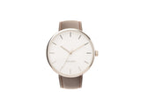 Karlsson Minimal men's watch in white with silver case and chocolate brown leather strap