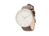 Karlsson Minimal men's watch in white with silver case and chocolate brown leather strap