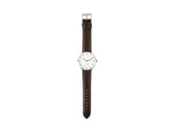 Karlsson Minimal men's watch in white with silver case and chocolate brown leather strap