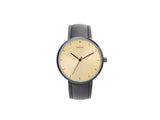 Karlsson Finesse women's watch with black case and gold dial on black leather strap