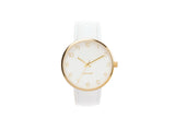 Karlsson Charm gold watch with white leather strap and white dial