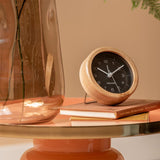 Karlsson Neat Round Bamboo Alarm Clock in Black, 10cm