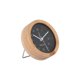 Karlsson Neat Round Bamboo Alarm Clock in Black, 10cm