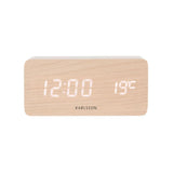 Light wood Block LED alarm clock showing time and temperature display