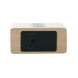 White Block LED alarm clock showing the illuminated display
