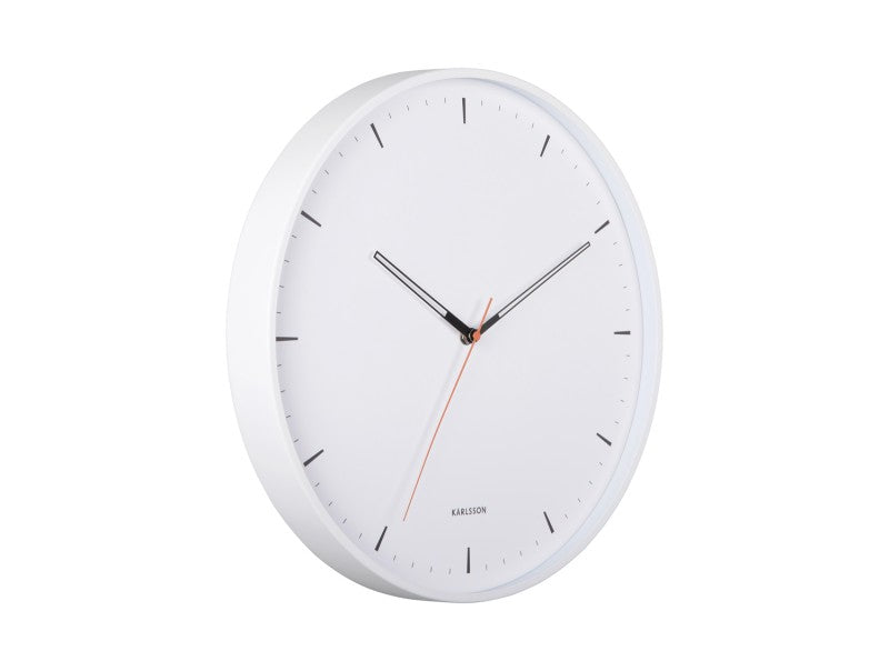 Calm Wall Clock by Karlsson in white, front view showing black markings