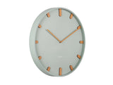 Grayed jade Grace wall clock shown front on under glass cover