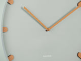 Close up of the grayed jade Grace clock dial and wood accented markers