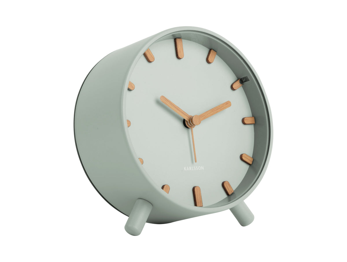 Karlsson Grace Alarm Clock in greyed jade on a white background