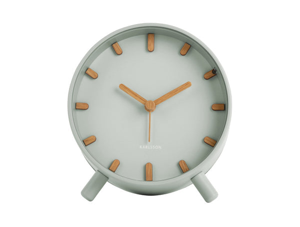 Karlsson Grace Alarm Clock in greyed jade, angled view