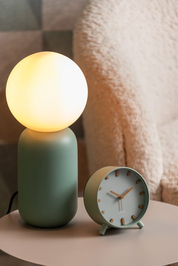 Karlsson Grace Alarm Clock in greyed jade, detail of the face