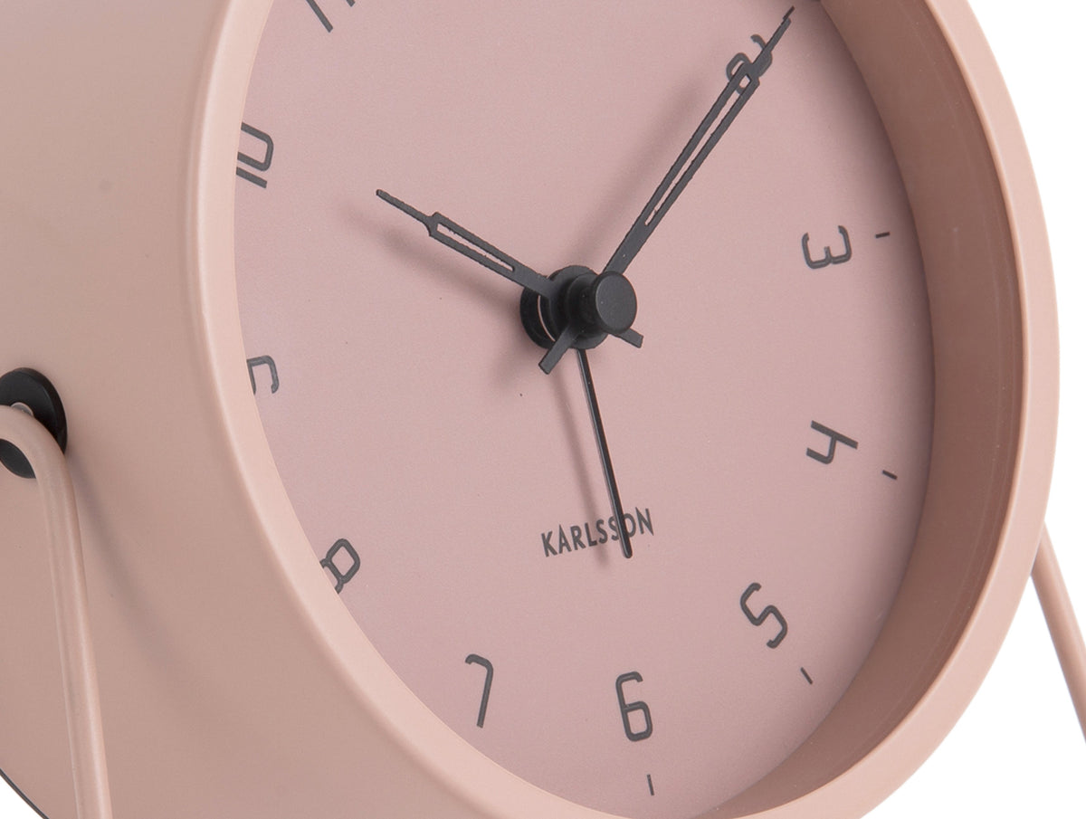 Karlsson Stark Alarm Clock in faded pink, close detail