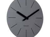 Close up of the dark grey Arlo clock dial and markers