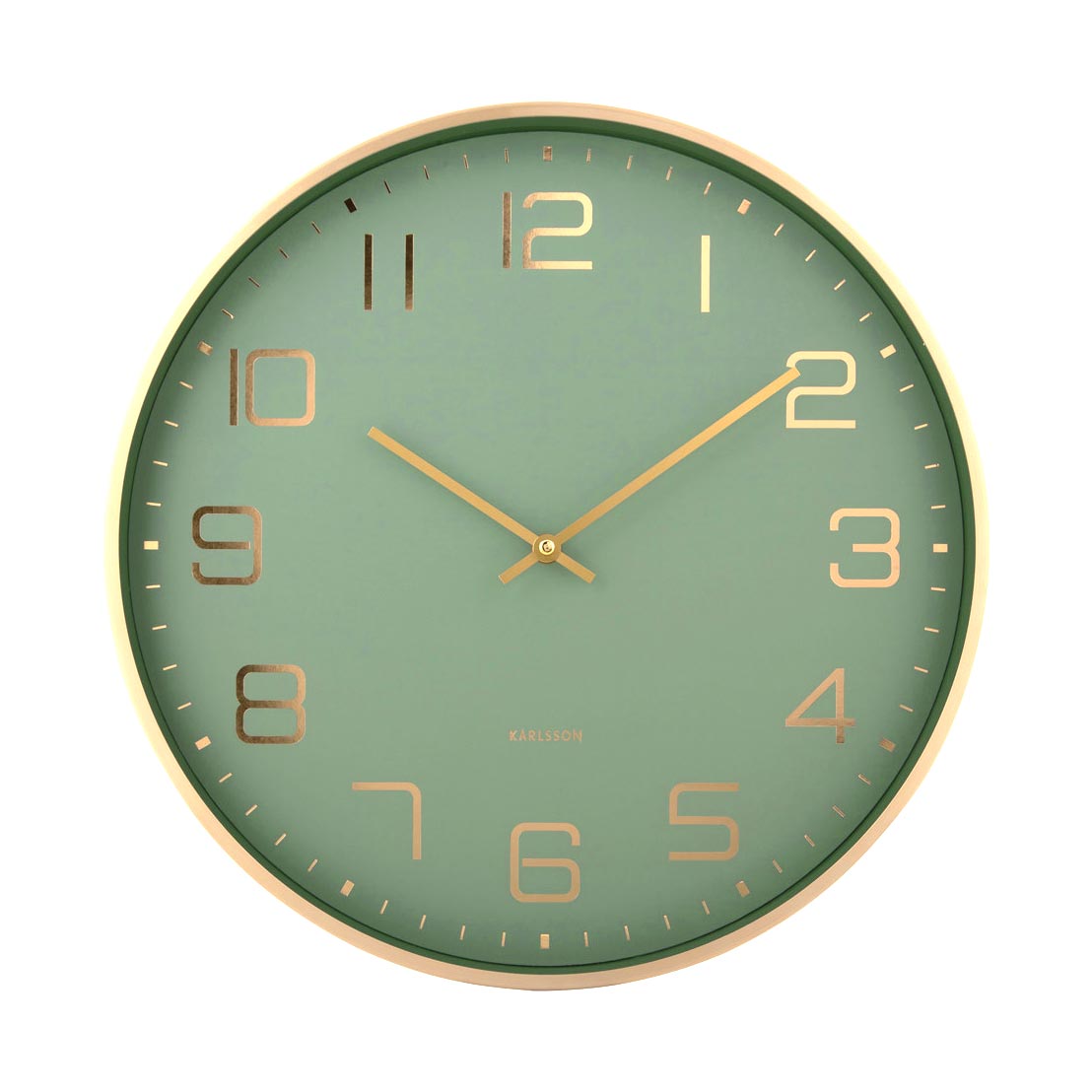 Karlsson Elegance Glow in jungle green with gold numerals, front view