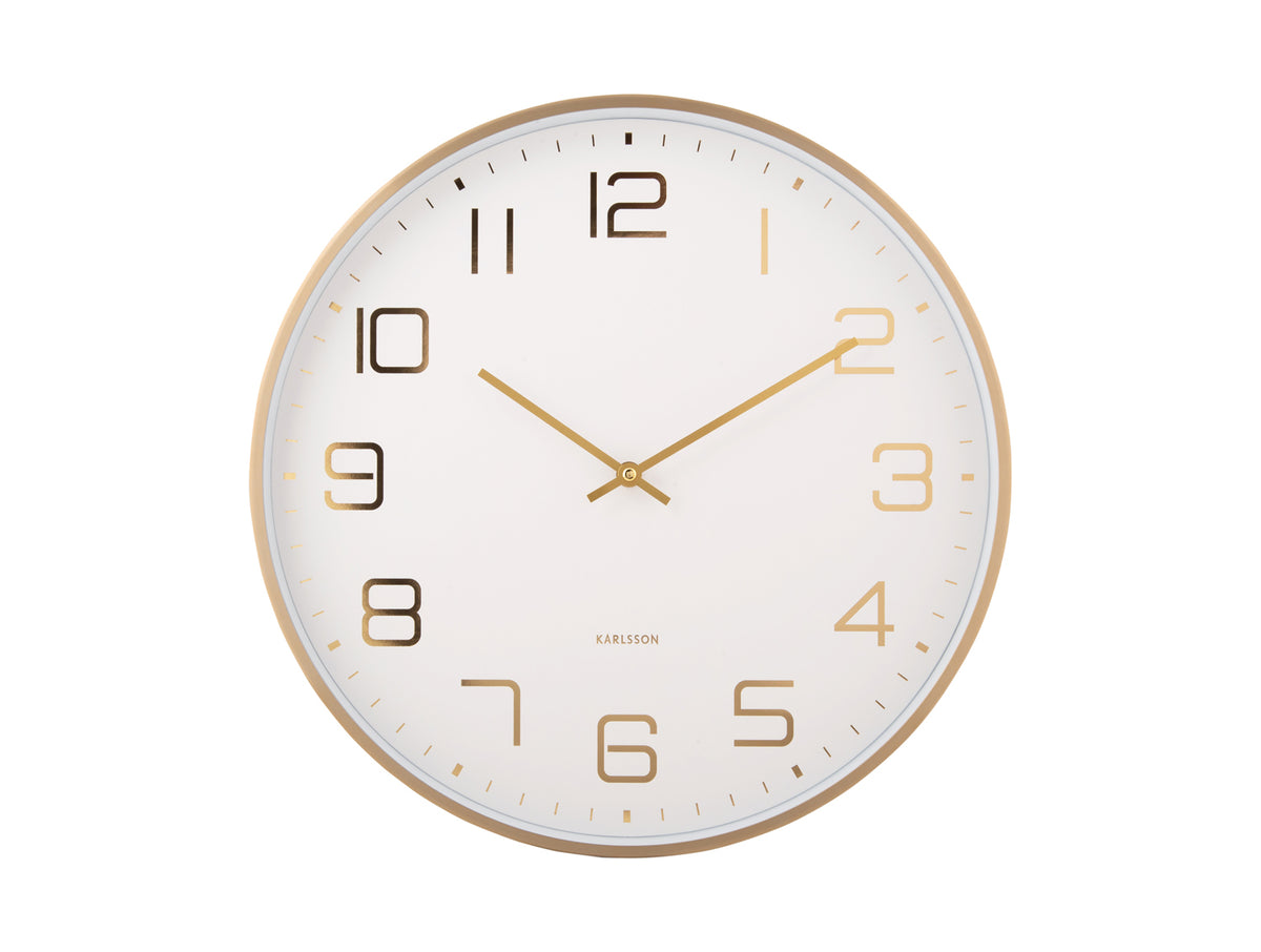 Karlsson Elegance Glow with white dial and gold numerals, front view