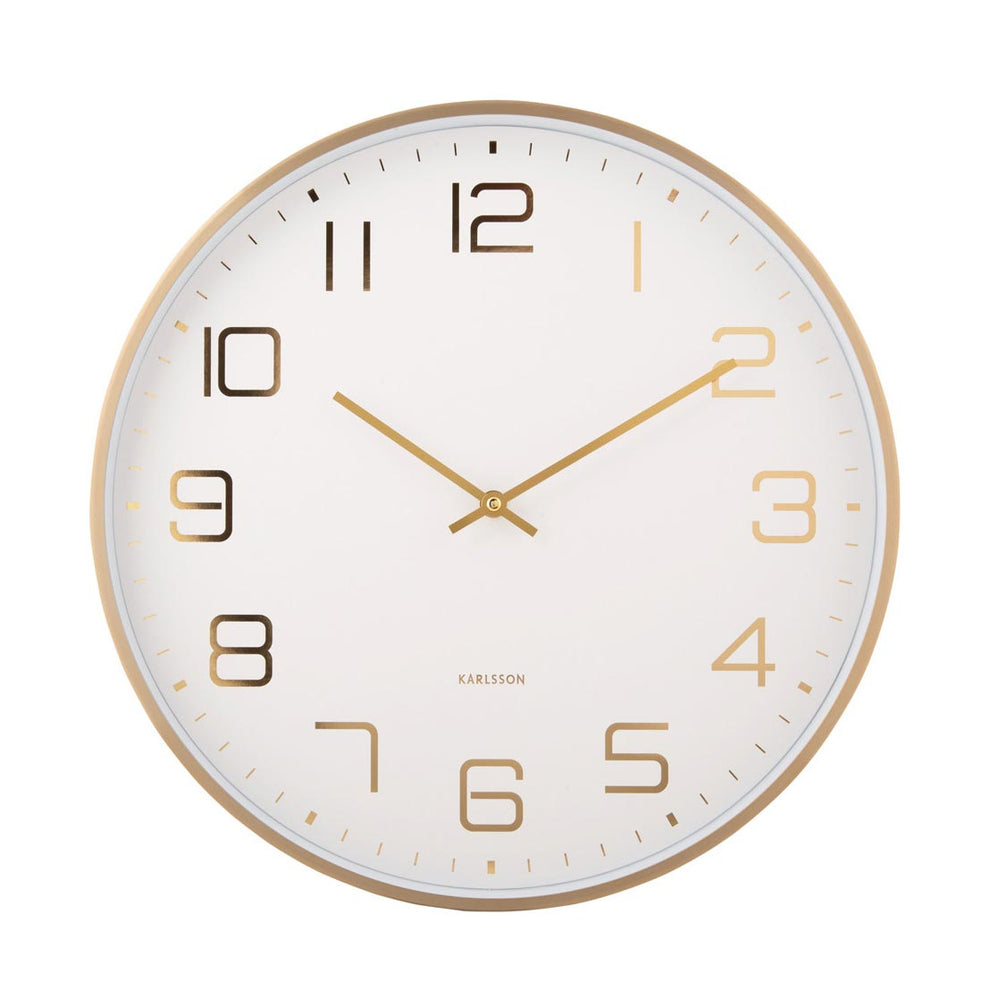 Karlsson Elegance Glow with white dial and gold numerals, front view