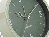 Close up of the jungle green Monocle clock face and glass lens