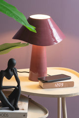 Retro Flat LED alarm clock styled on a bedside table beside a lamp